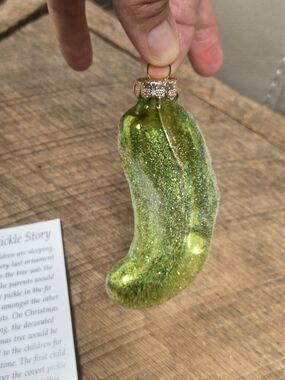 Glittery Green Glass Pickle Ornament Traditional German-style Christmas ~ Bin PP